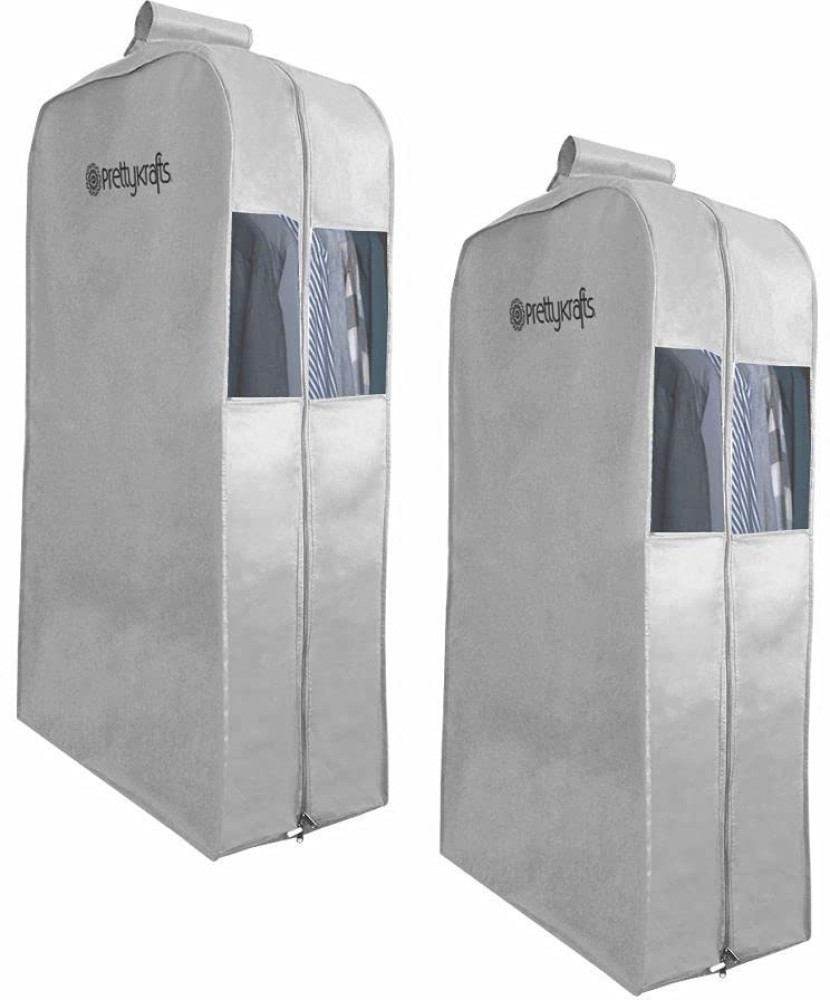 PrettyKrafts Hanging Garment Bags for Storage  Suit Bag Dress Shirt Coat  and Dress Cover with Window  Zipper Set of 1 Grey Price in India  Buy  PrettyKrafts Hanging Garment Bags