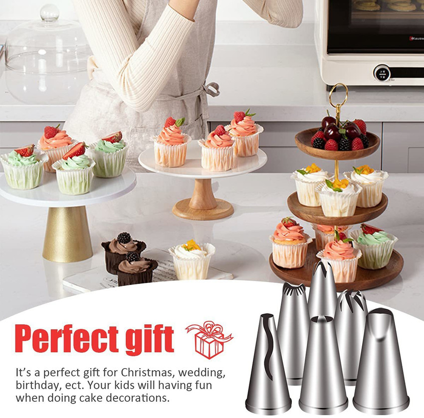 H M Store Stainless Steel 24Pc Russian Nozzle Piping Set for Cake Decorating and Icing Easy to Use Icing Nozzles Cake Cupcake Cookies Birthday Party Decorating Supplies Kit Russian Piping Tips Set wit...