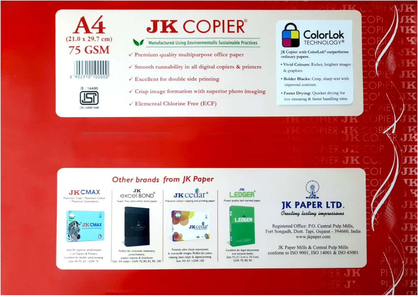 WisyCart JK Copier Plus A4 Size 80 GSM Copier Paper Ream, 58 OFF