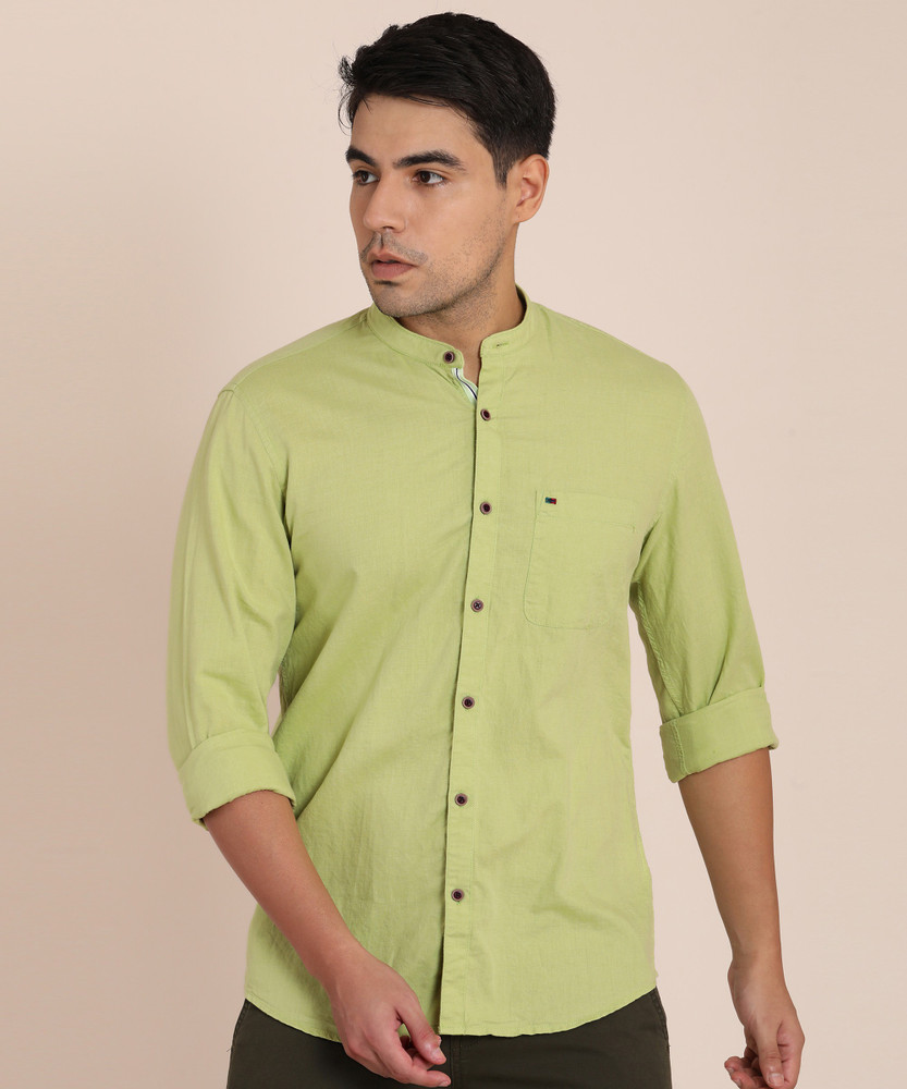 peter england men solid casual green shirt