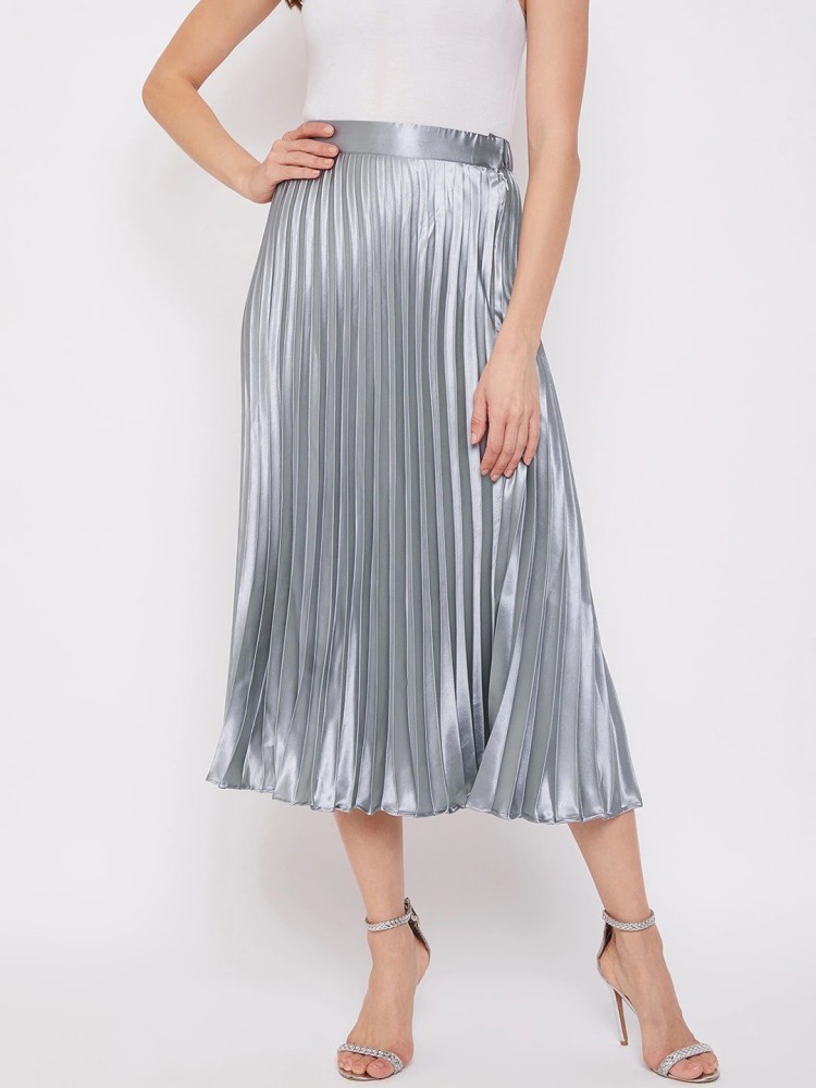 Pleated silver 2024 silk skirt