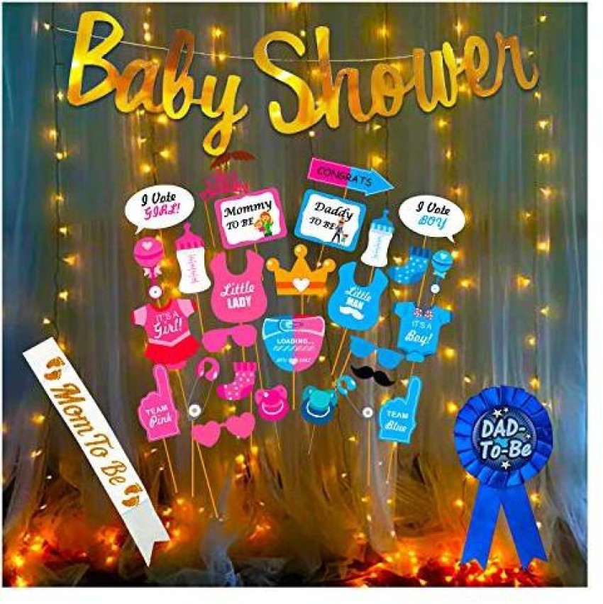 Party Propz Baby Shower Decorations Material Set - 35Pcs Items Banner,  Photobooth, Sash, Badge With Fairy Led Light Set For Mom To Be Gifts/Gender  Reveal,Maternity,Pregnancy Photoshoot Material Items Supplies Price in  India 