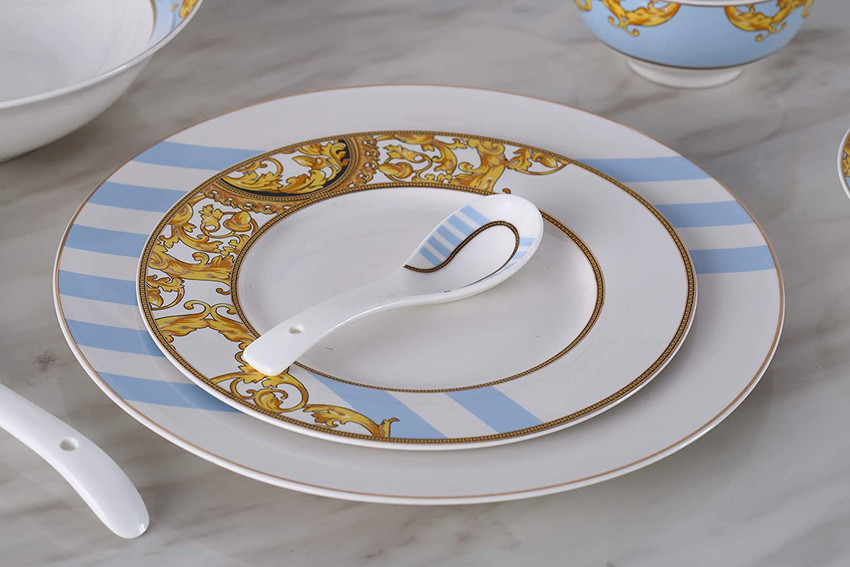 BERGNER Pack of 33 Bone China Fuse Blue Multi Color Dinner Set Price in India Buy BERGNER Pack of 33 Bone China Fuse Blue Multi Color Dinner Set online at Flipkart