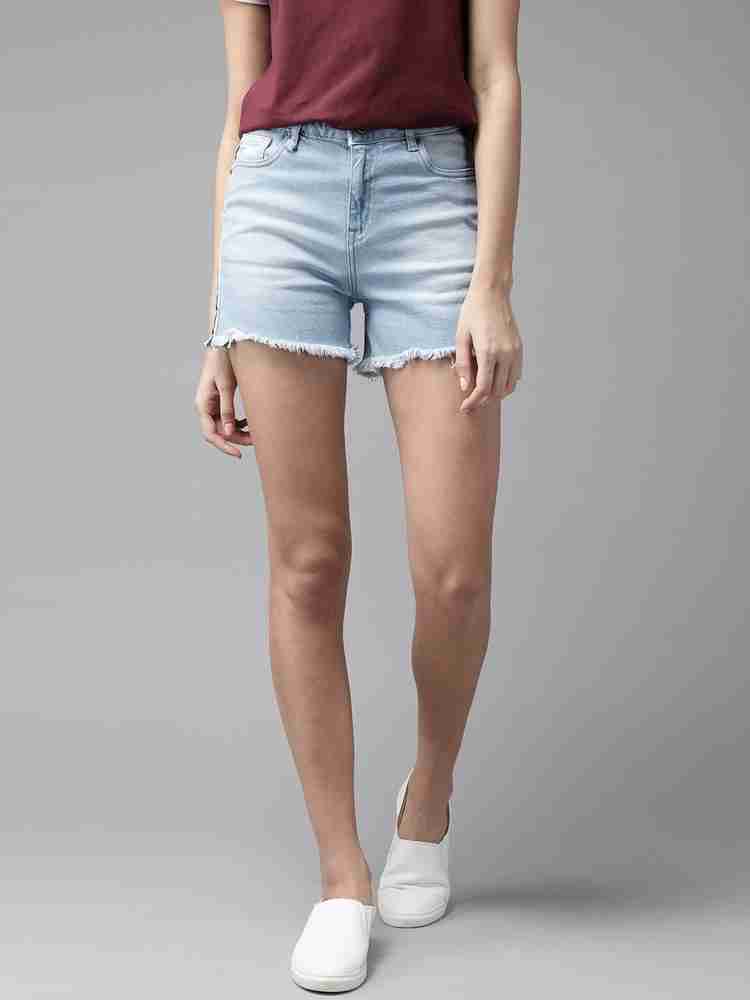 Roadster Solid Women Blue Denim Shorts Buy Roadster Solid Women