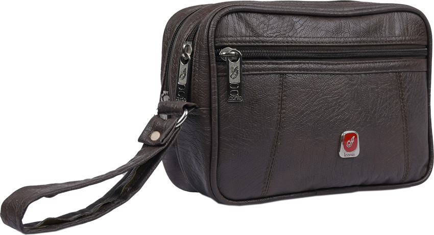Iconic Brown Hand held Bag Leather Sling Messenger Hand Bag for Men Women Travel Sling Pouch Bag Leather Multipurpose 4L Bag High Capacity Pouch