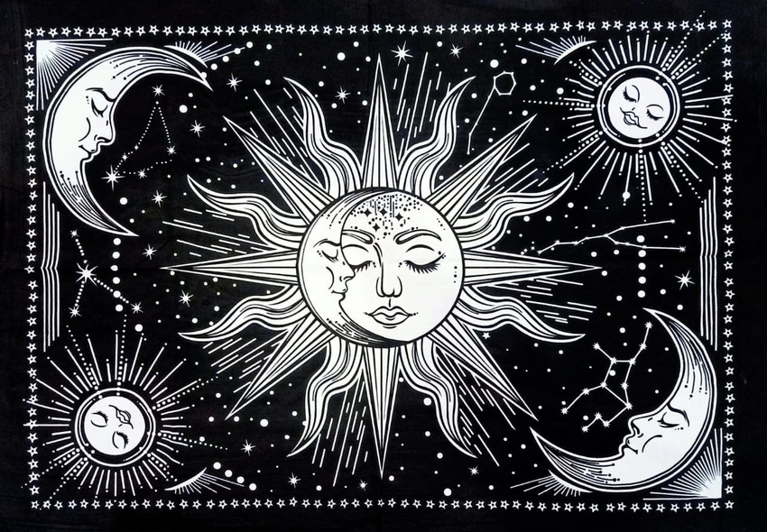 VKMarotia Tapestry sun and moon double face Single Bedsheet Printed Wall Hanging Decoration 84x54black Tapestry Price in India Buy VKMarotia Tapestry sun and moon double face Single Bedsheet Printed W...
