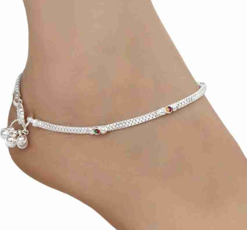 Qrown Teen Girls Silver Plated Light Weight White Metal Payal