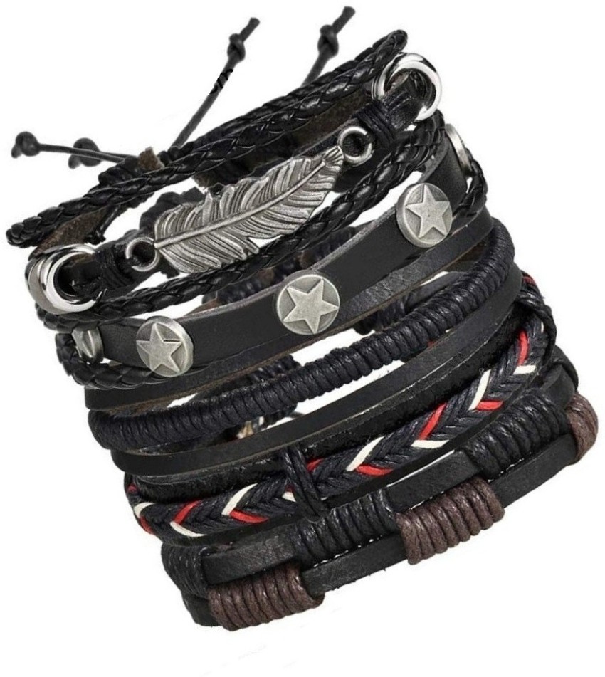 OOMPH Black Braided Leather Handmade Wrap Fashion Bracelet for Men & Boys:  Buy OOMPH Black Braided Leather Handmade Wrap Fashion Bracelet for Men &  Boys Online at Best Price in India