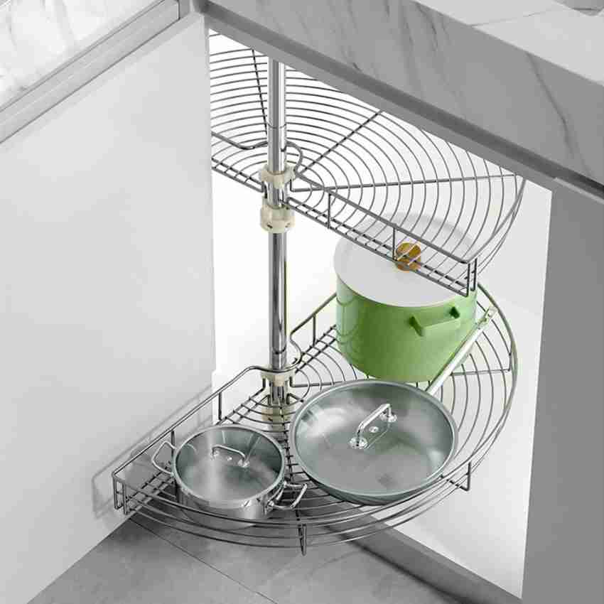 LeAves Stainless Steel Modular Kitchen Corner Storage Carousel Basket 2  Shelf Rack - 24 Inch