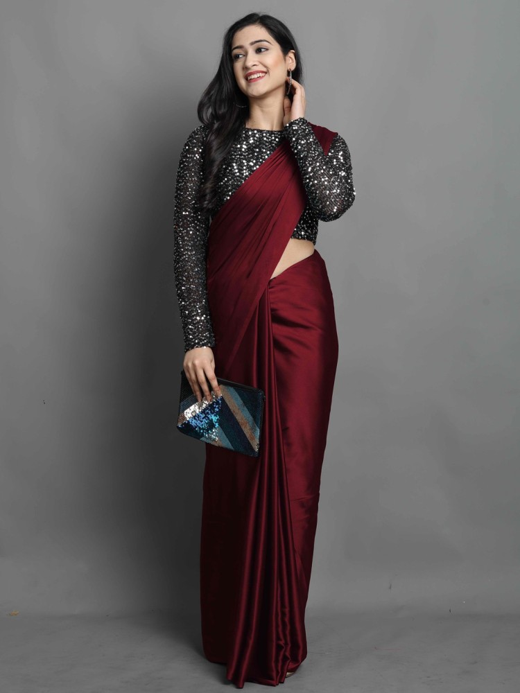 Burgundy Satin Silk Saree with Kashmiri Tilla Embroidered Blouse – Talking  Threads