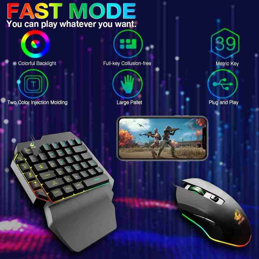 T1 Wired One Handed Gaming Keyboard Mouse Combo Ergonomic Multicolor  Backlight One-Handed Game Keyboard Mouse Set For PC