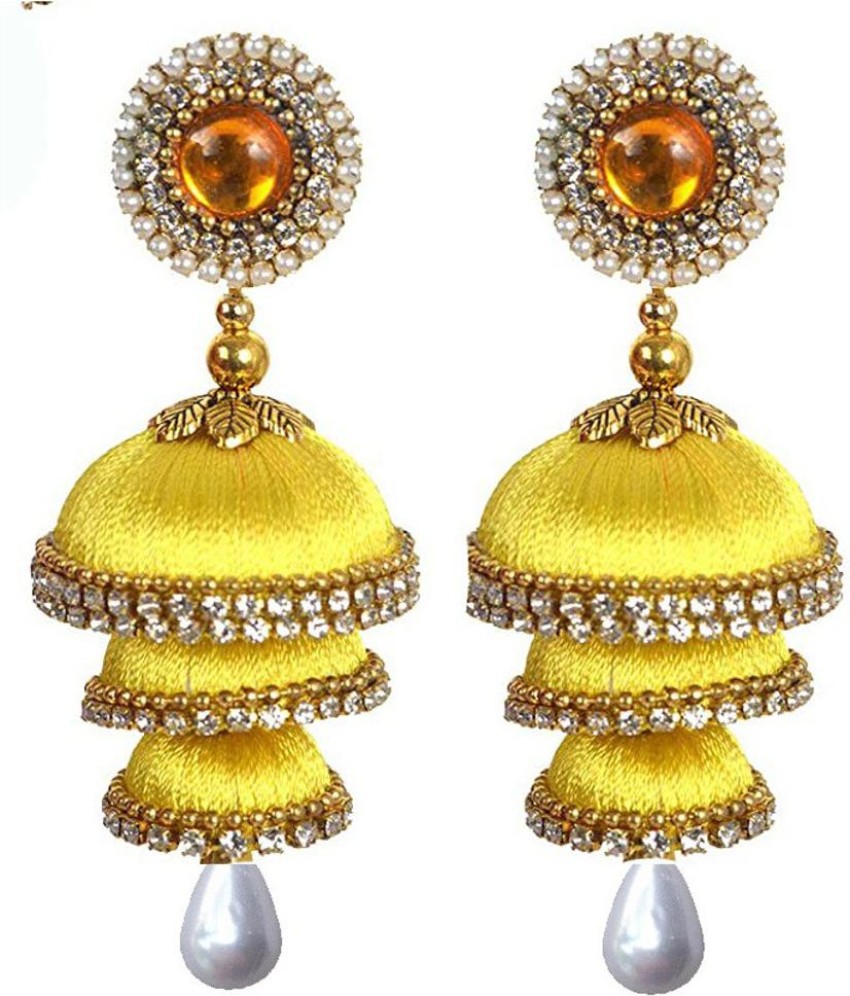 Yellow silk hot sale thread earrings