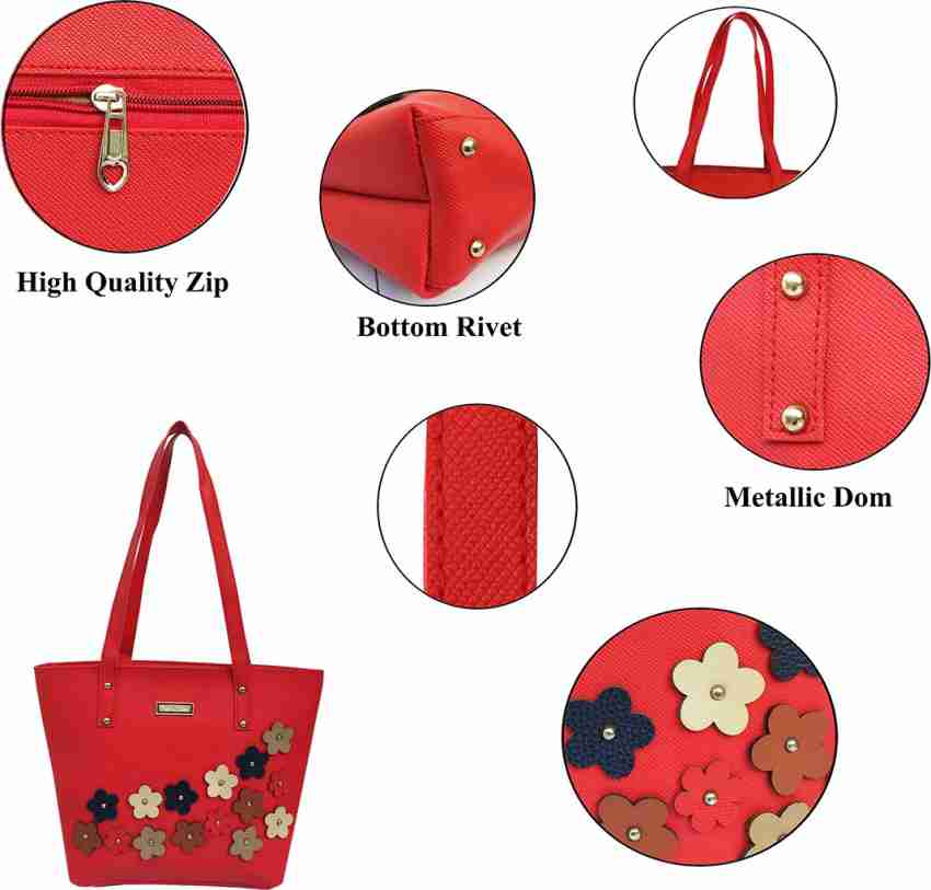 Womens Red Leather Round Handbag with Rivet Crossbody Purse Red Round