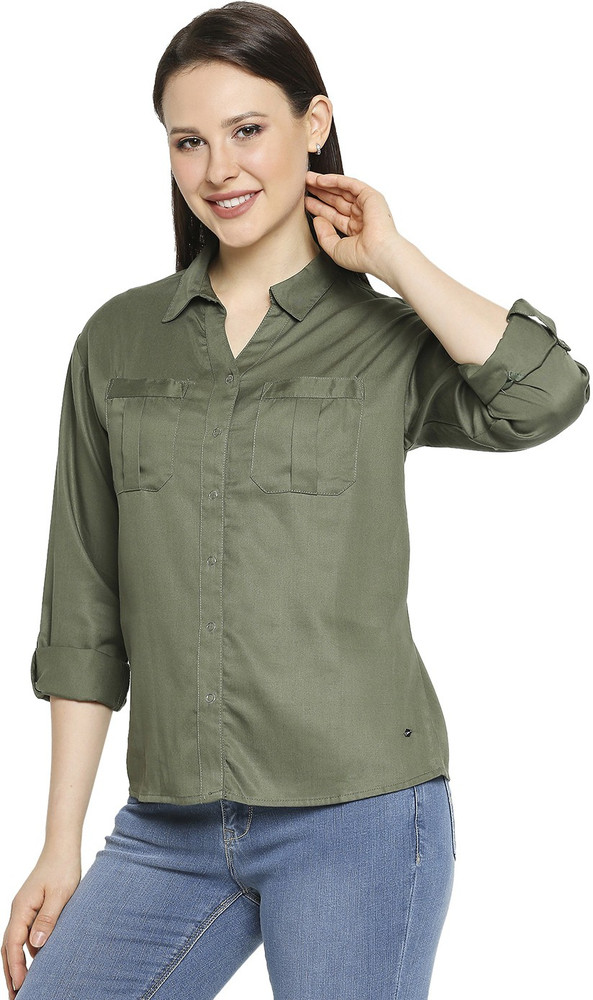 LEE COOPER Women Solid Casual Green Shirt Buy LEE COOPER Women