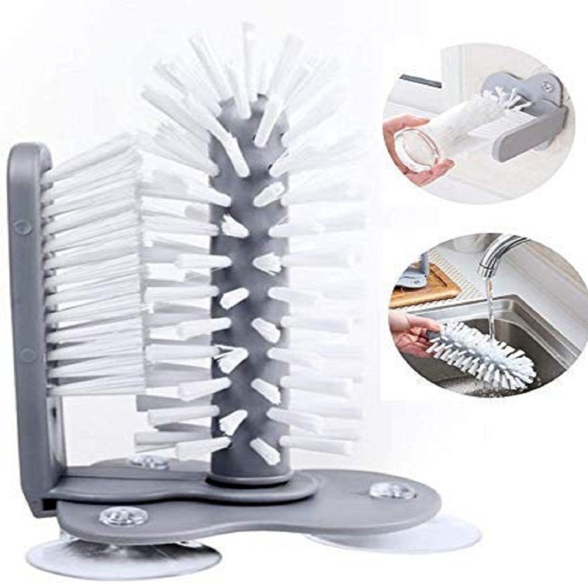 Water Bottle Cleaning Brush Glass Cup Washer with Suction Base Bristle  Brush for Beer Cup, Long Leg Cup, Red Wine Glass and More Bar Kitchen Sink  Home