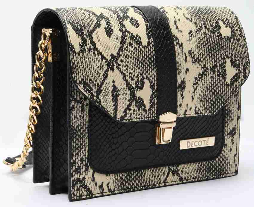 Decot Black White Sling Bag Black Snake Print handbag Black Off