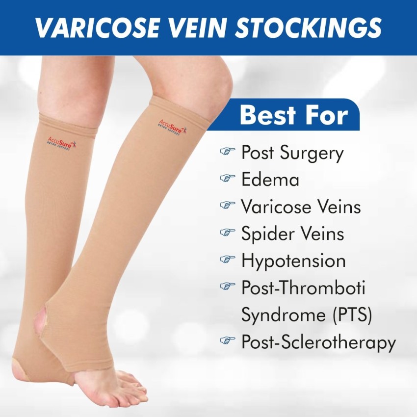 SAMSON Varicose vein Stocking (Classic Pair)Below Knee-For Pain and  Swelling(Size - M) Knee Support