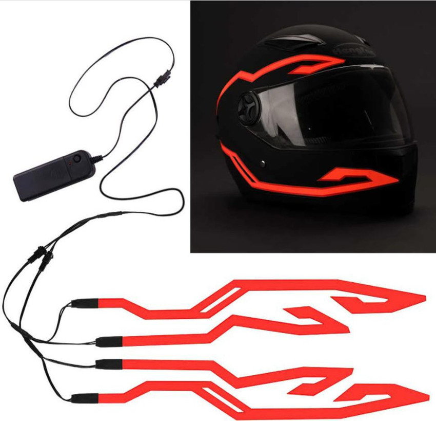 acube mart Motorcycle Bike Helmet Led Light Strip Kit Bar 3 Modes with 4 strips red LED Helmet Strip Light