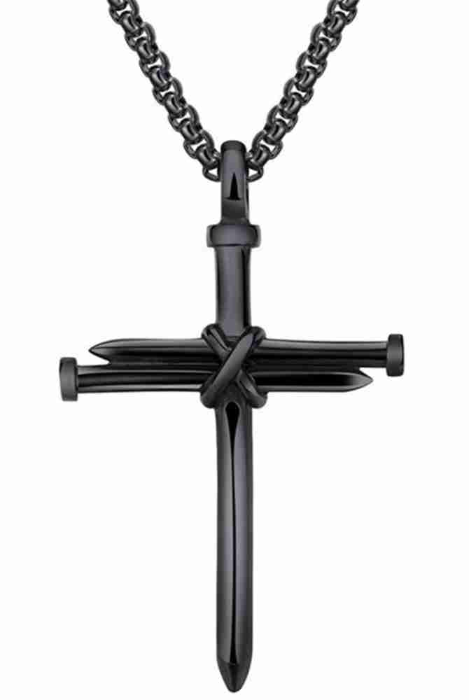 YELLOW CHIMES Stainless Steel Classic Black Holy Cross 24 Link