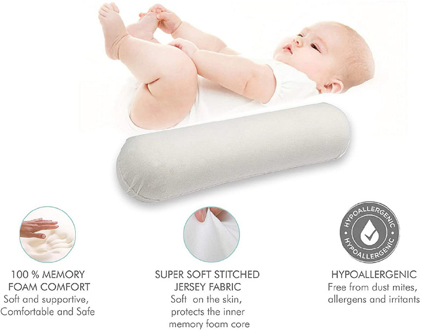 The White Willow Orthopedic Ultra Soft Baby Round Bed Bolster Pillow For Back and Neck Support Memory Foam Solid Bolster Pack of 2