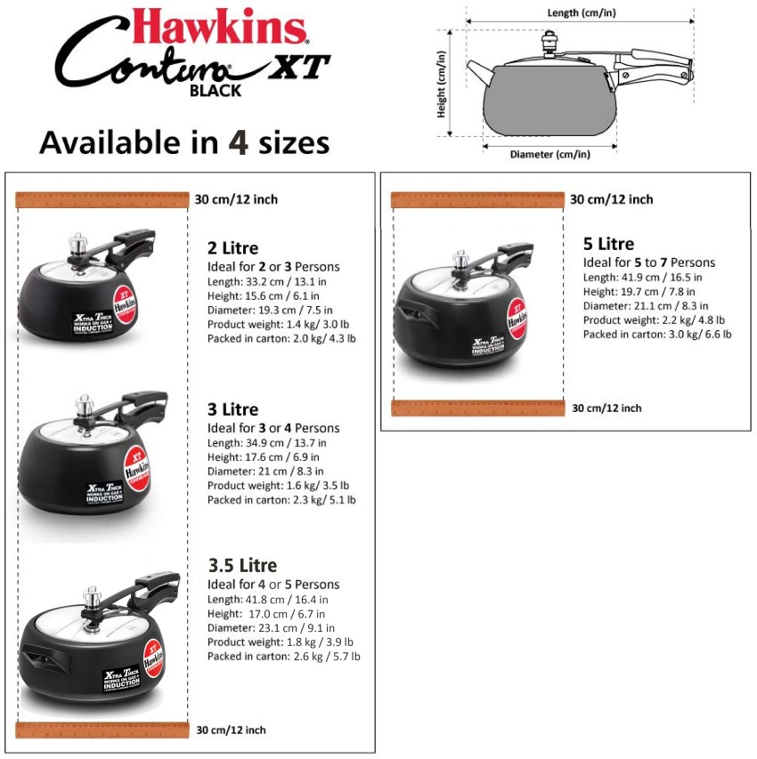 Hawkins Contura 5 Ltr Stainless Steel Pressure Cooker Induction Base SSC50