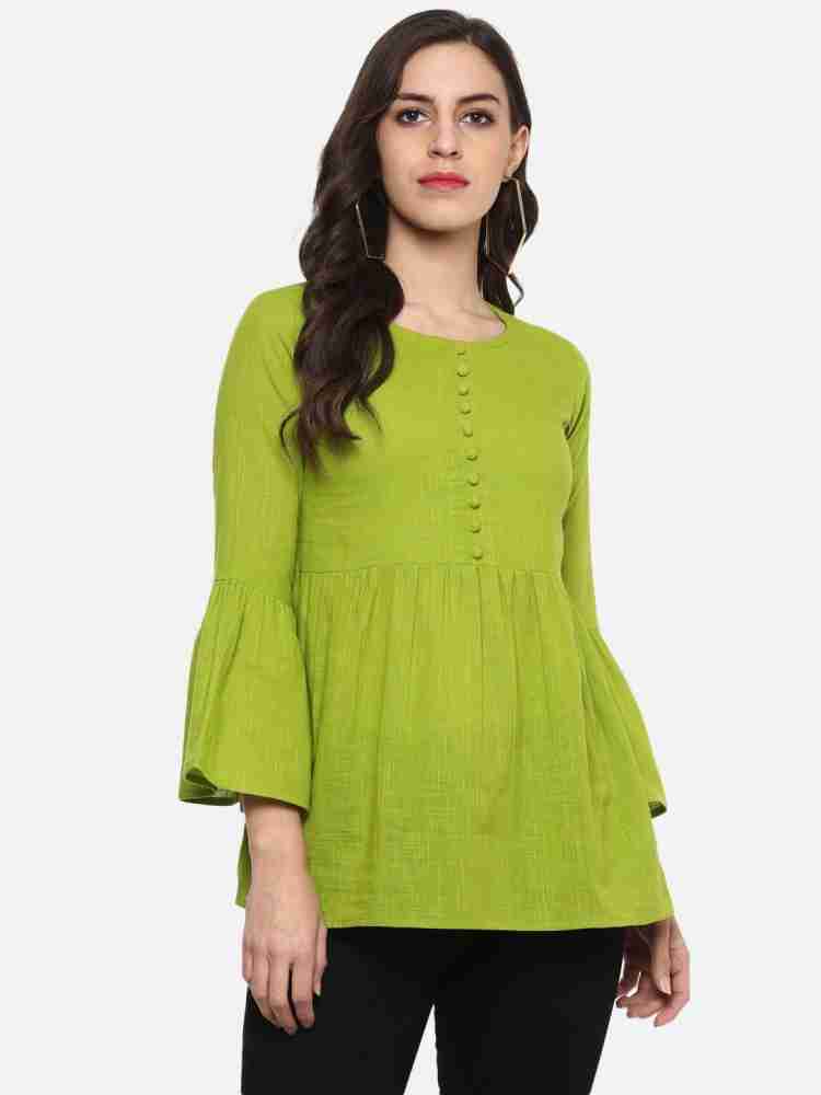 Yash Gallery Casual Bell Sleeve Self Design Women Green Top - Buy Yash  Gallery Casual Bell Sleeve Self Design Women Green Top Online at Best  Prices in India