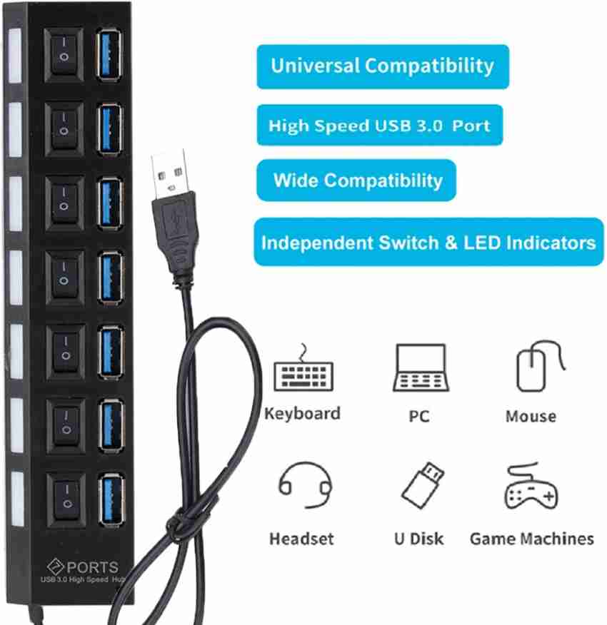 Hub USB 3.0, multi multi 7 ports USB Power Strip avec commutateur