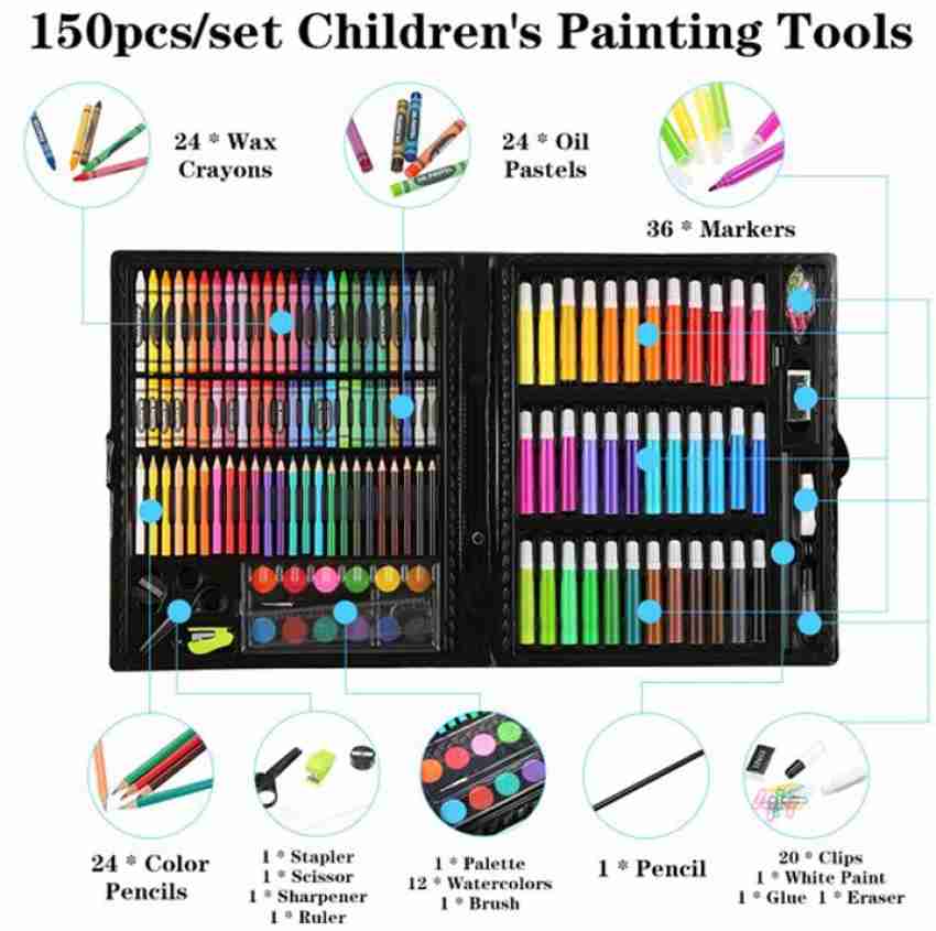 SHK Digitrade Art Kit - Portable 150 Pieces Children Drawing  Colouring Set without Cardboard Package Box - Art Sets