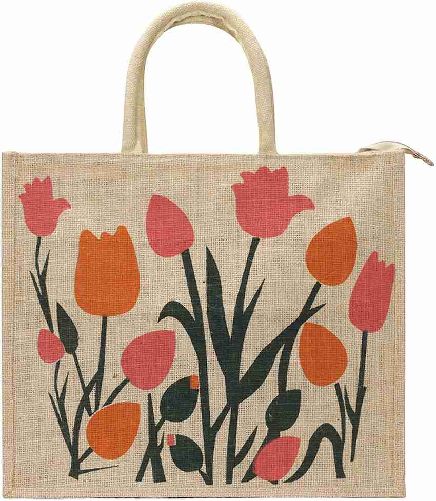 DUSSLE DROF Big Heavy Duty Eco Reusable Tulip Jute Shopping Bags for Daily use Market Carry Milk Grocery Fruits Vegetable Organizer with Reinforced Handle jhola Bag Pack of 1 Multicolour Grocery Bag