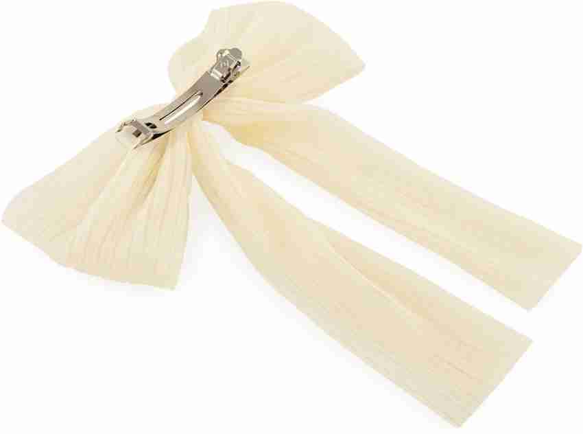 Pleated Chiffon Hair Bow Clip - White