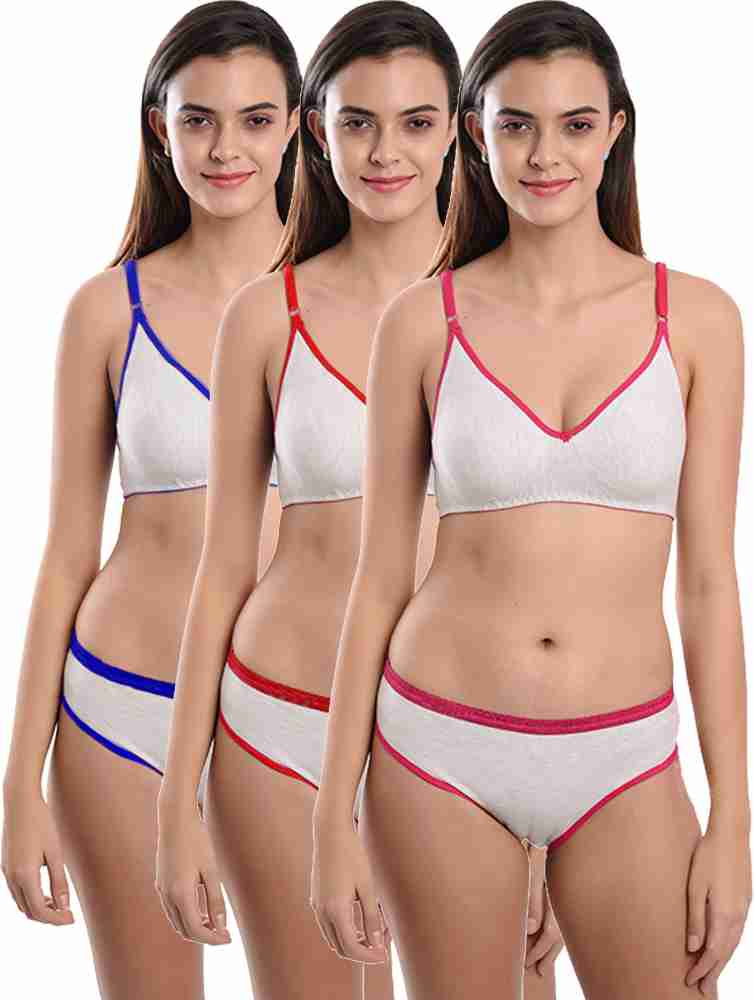 Buy StyFun Women Multicolor Self Design Cotton Blend Pack Of 3 Bra