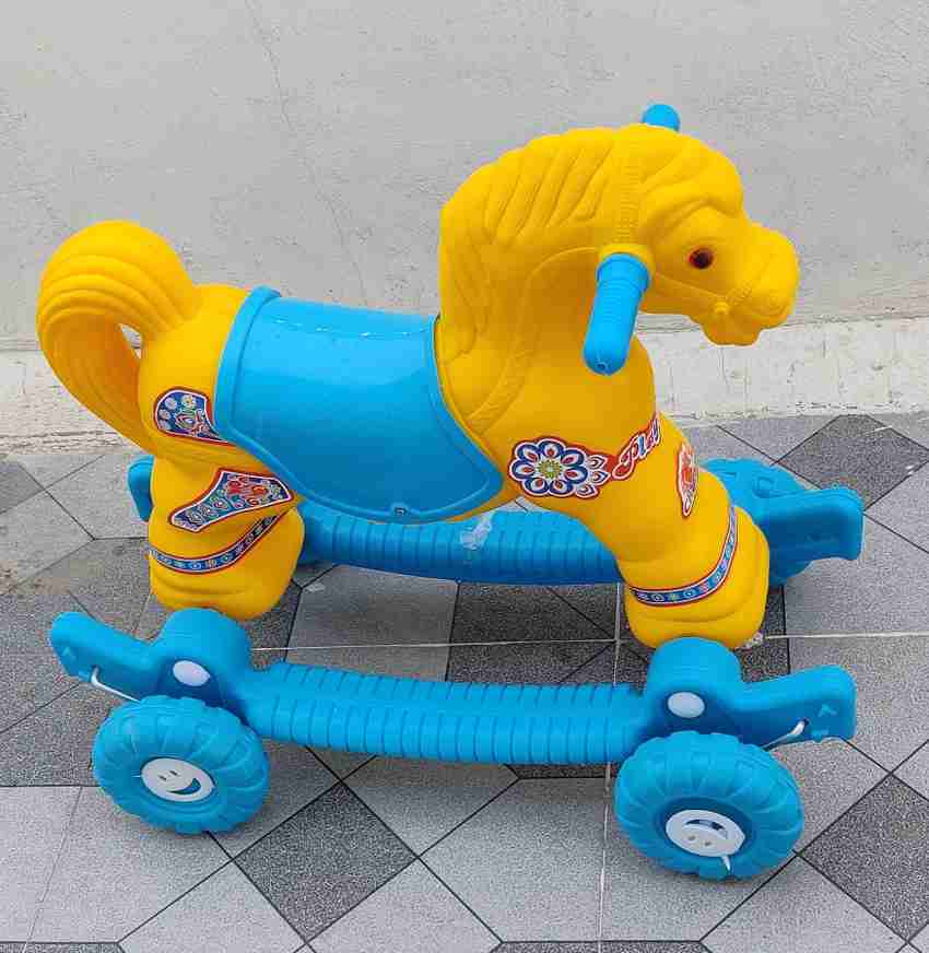 PRABLE BABY BABY PLASTIC HORSE WITH ROCKING FUNCTION AND RUNNING RIDE ON WITH AMAZING COLOR FOR YOUR KIDS First Class Rocking Plastic Horse With 4 Wheels For Cycle The Horse 2 In
