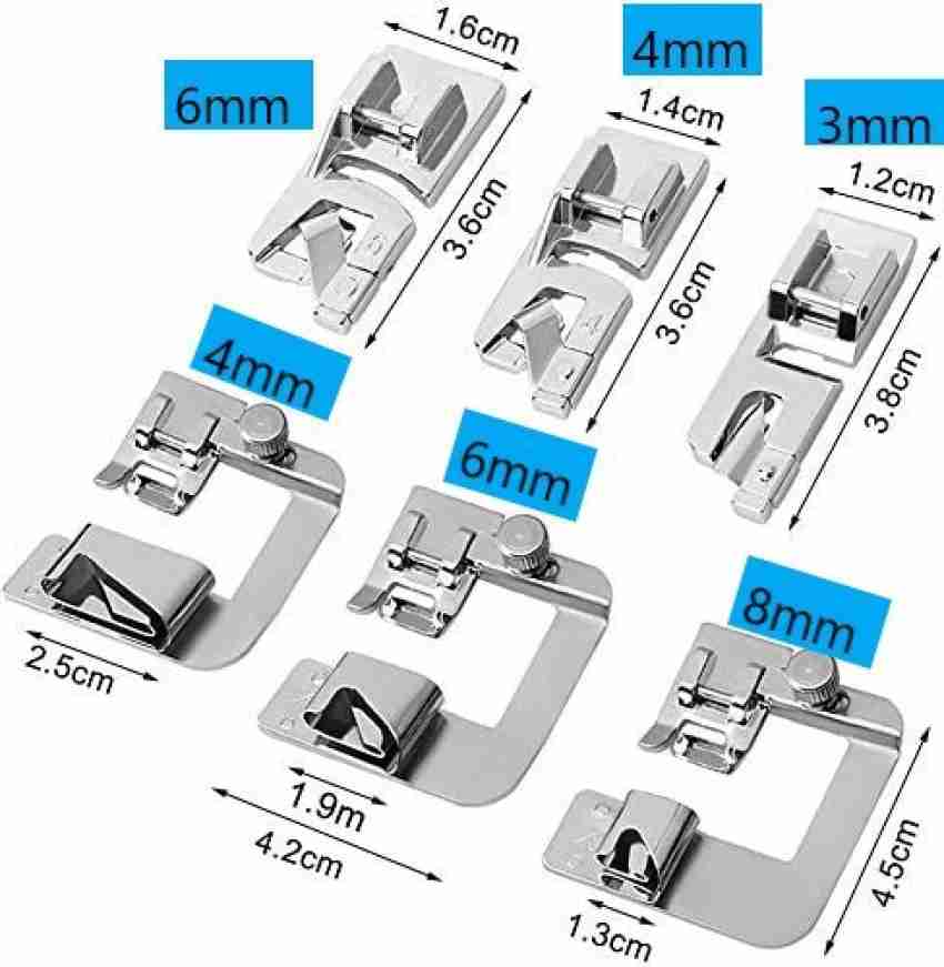 8 Pcs Sewing Rolled Hemmer Foot, 3mm-10mm 8 Sizes Wide Rolled Hem Pressure  Foot Universal Sewing Rolled Hemmer Foot Set Home Industrial Curved Scroll