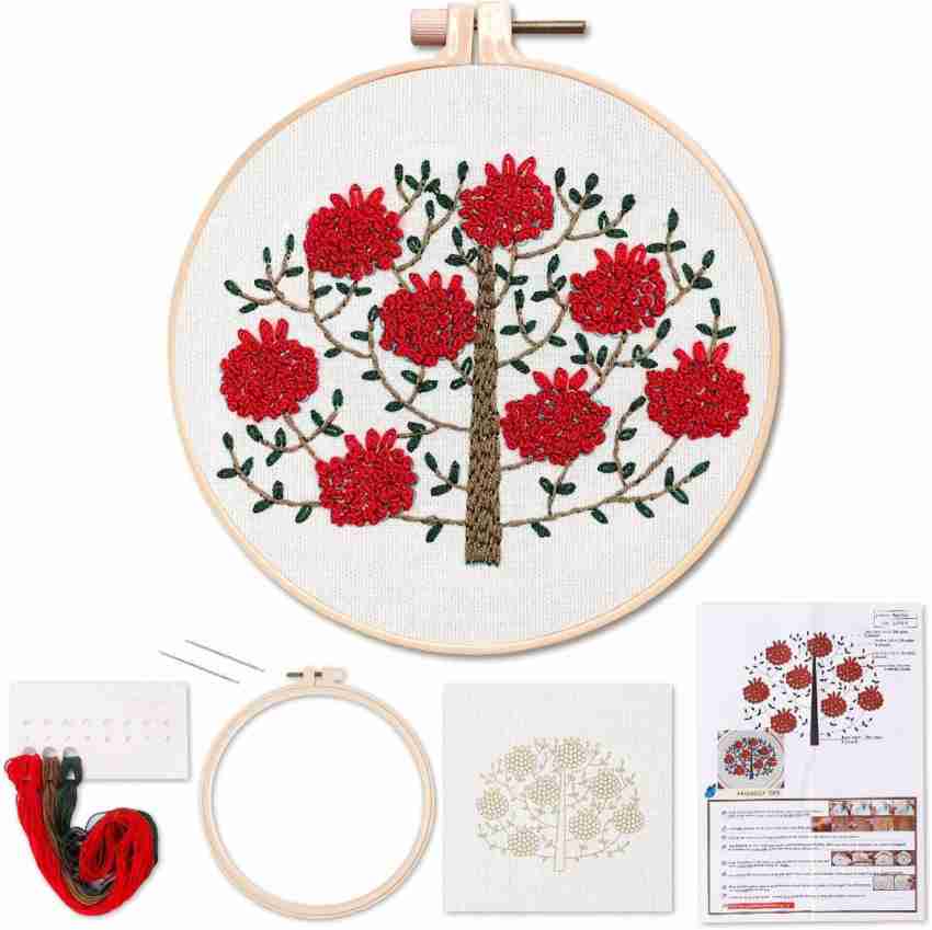 HONYAN 3 Sets Embroidery Starter Kit for Beginners Cross Stitch Kits for Adults Stamped Embroidery Kit with Flower Pattern Incude Fabric Embroider