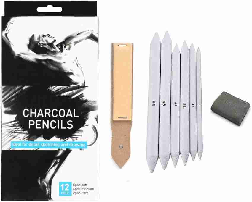 Compressed Charcoal Sticks Soft 12 Pack for Drawing, Sketching, and Shading