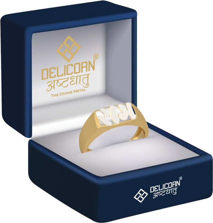 DELICORN Ashtadhatu Ram Name Ring For Men Women Alloy Gold
