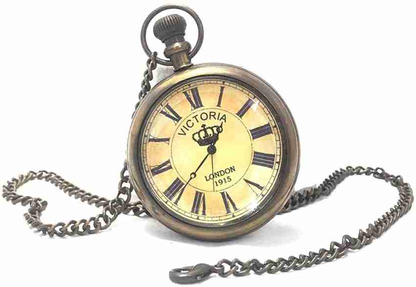 Mubco Antique Style Brass Pocket Watch with Chain | Victoria Royal
