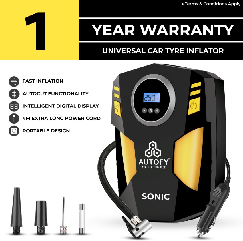 Autofy AIR+ with AUTO Cut 1 Year Warranty Advanced Digital & Analog Display  Car Tyre Inflator 150PSi Portable Air Compressor Pump with Emergency LED  Light (4 Meter Wire ? 12V DC - Grey) 