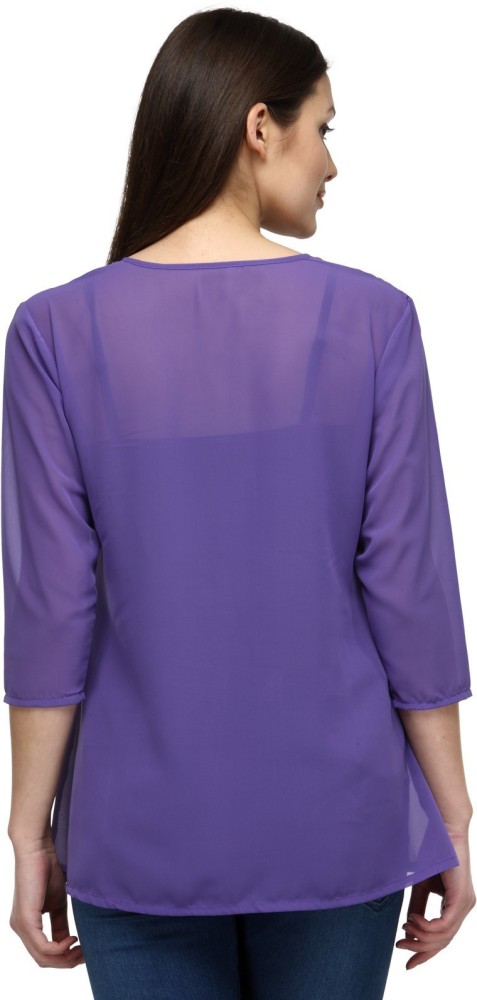 Tunic Nation Casual Regular Sleeve Solid Women Purple Top - Buy