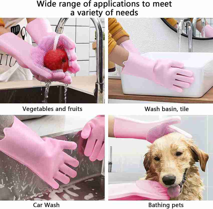 Click2buy Silicone Dish Washing Gloves, Silicon Cleaning Gloves, Silicon  Hand Gloves for Kitchen Dishwashing and Pet Grooming, Great for Washing  Dish, Kitchen, Car, Bathroom Wet and Dry Disposable Glove Price in India 