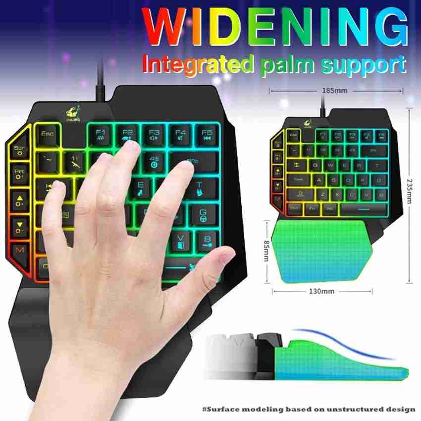 T1 Wired One Handed Gaming Keyboard Mouse Combo Ergonomic Multicolor  Backlight One-Handed Game Keyboard Mouse Set For PC