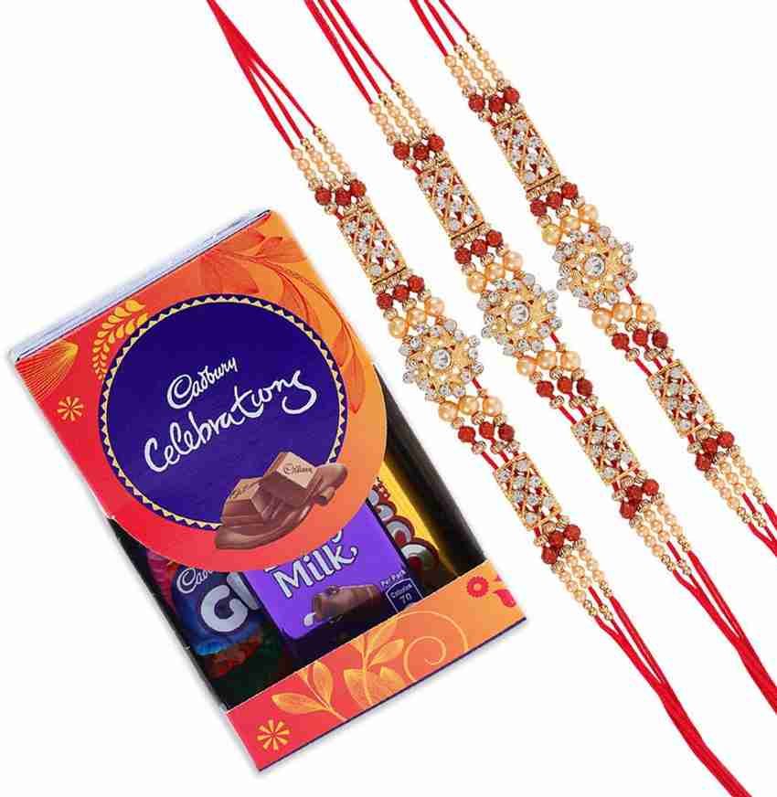 Ferns N Petals Set Of 3 Fancy Pearl Rakhi With Chocolate