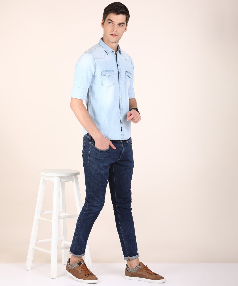 Buy Pepe Jeans Men Washed Casual Light Blue Shirt Online at Best Prices in  India