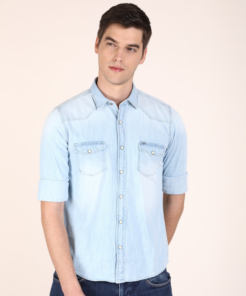 Pepe Jeans Men in Blue - Light Light Online Prices at Blue Casual Buy Washed Washed Shirt Pepe Shirt Best Men Jeans Casual India