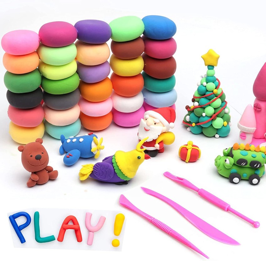 Shopex DIY Colourful Non-Toxic Modeling Clay Air Dry  Bouncing Clay with Tools (2 Set 24 Pcs) - Clay Art & Modeling