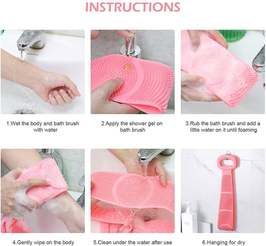 Bath Brush Double Side Silicone Massage Brush Back Shower Cleaning