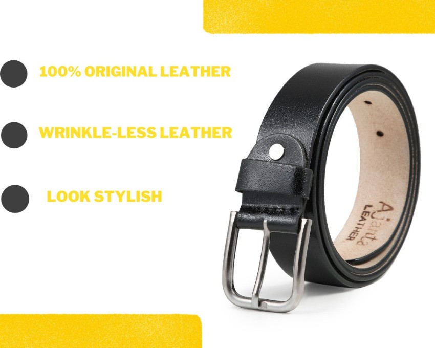 UNIQUE Men Black Genuine Leather Belt Black Price in India