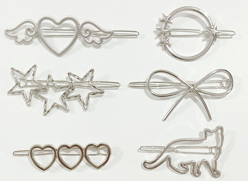 AmazingKarts 6 Pack Circle Flower Star Branch Pearl Metal Silver
