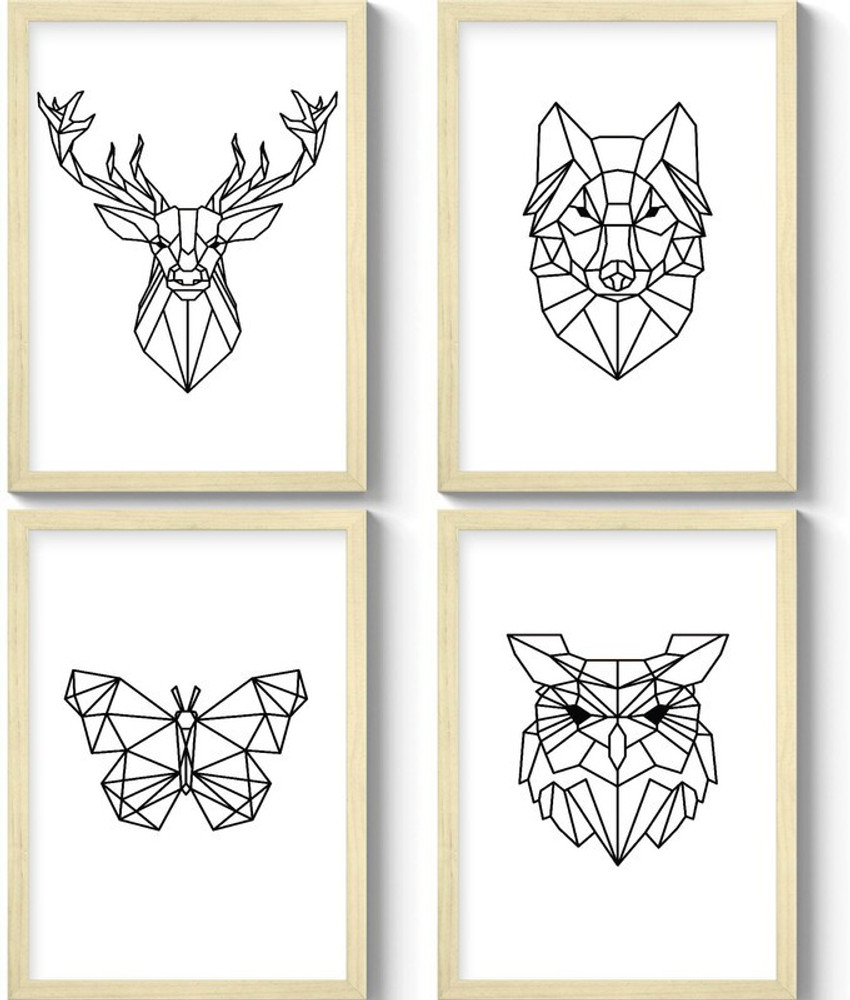 GS Decor Set of 4 Classic Geometric Animals Wall Art Plexi Glass
