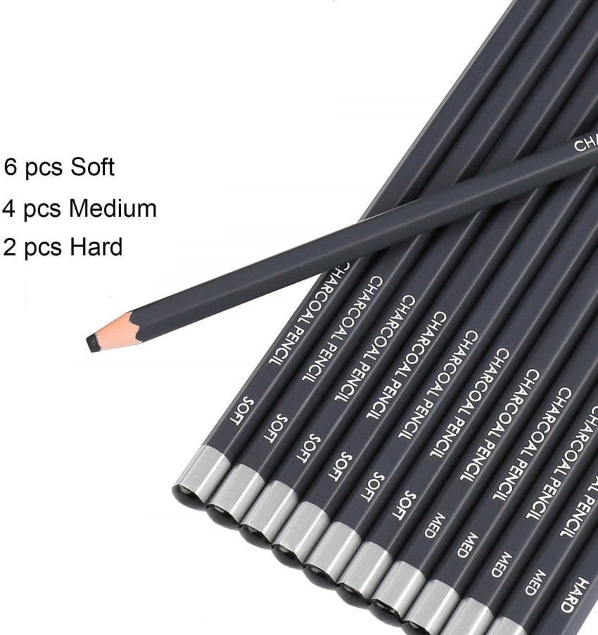 Definite ARTLINE 6Pc Sketch Pencils + 6Pc Blending Stumps + Camlin 3Pc  Black Charcoal Pencil